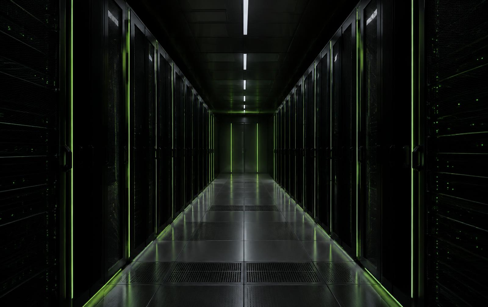 Server racks in a data center corridor